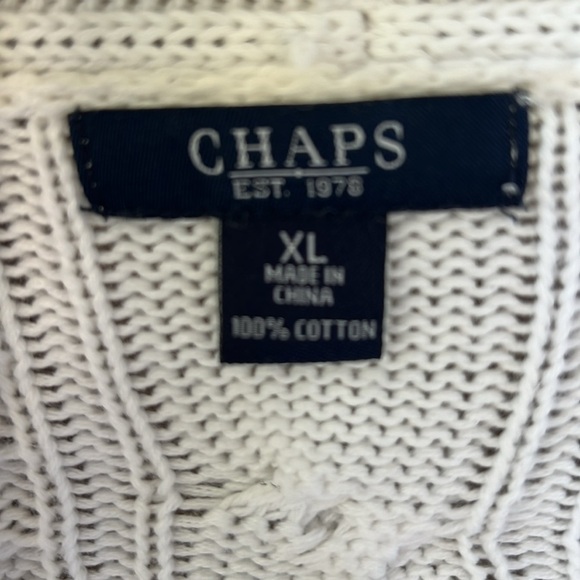 Chaps XL100% Cotton White Zipper Front Fisherman Chunky Cable Knit Sweater Shawl - Picture 5 of 7